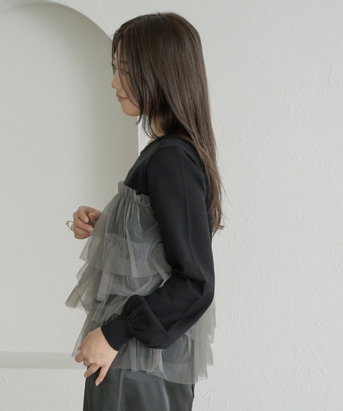 soie by apres jour mignon(ソワバイアプレジュールミニョン)の「【soie by apres jour mignon】チュールドッキングニット【ZOZOTOWN限定アイテム】(ニット/セーター・レディース・ブラック系その他/ブラック/アイボリー・SMALL/MEDIUM)」の18枚目の写真