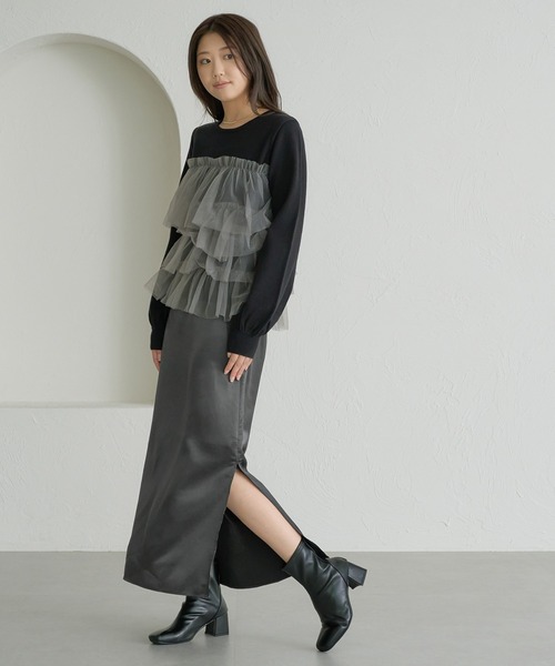 soie by apres jour mignon(ソワバイアプレジュールミニョン)の「【soie by apres jour mignon】チュールドッキングニット【ZOZOTOWN限定アイテム】(ニット/セーター・レディース・ブラック系その他/ブラック/アイボリー・SMALL/MEDIUM)」の22枚目の写真