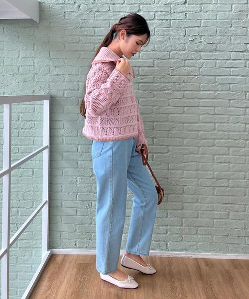 couture brooch（クチュールブローチ）の「◆透かし編みビッグカラーニット（ニット/セーター・レディース・オフホワイト/ピンク系/チャコールグレー・38）」の21枚目の写真