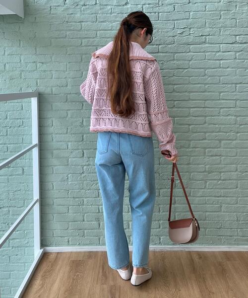 couture brooch（クチュールブローチ）の「◆透かし編みビッグカラーニット（ニット/セーター・レディース・オフホワイト/ピンク系/チャコールグレー・38）」の22枚目の写真