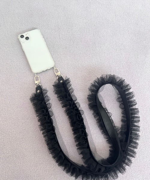 Me%(ミィパーセント)の「チュールモバイルストラップ 977893(スマホグッズ・レディース・ブラック/ベージュ/グレー・FREE)」の4枚目の写真