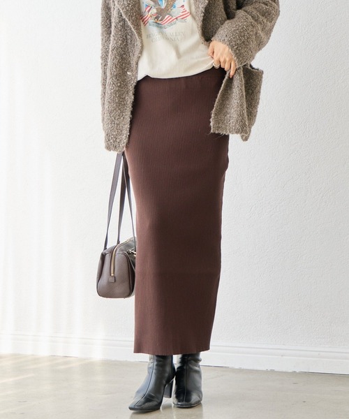RIVE DROITE（リヴドロワ）の「2サイズ展開/リブタイトスカート（スカート・レディース・ブラウン/ライトベージュ/ブラック/グレー/ホワイト系その他/チャコールグレー/モカ/ブルー/ダークブラウン・36/38）」の5枚目の写真