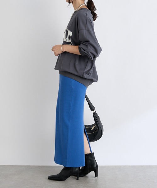 RIVE DROITE 【細見え効果】黒リブストレートスカート38 2サイズ展開》細見え効果抜群】リブストレートスカート | RIVE