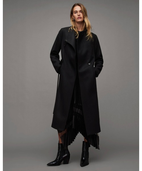 ALLSAINTS（オールセインツ）の「RILEY WRAP AROUND BELTED LONG LINE COAT | RILEY WRAP アラウンド ベルト付き ロング ライン コート（チェスターコート・レディース・ブラック・4/8/10/6）」の11枚目の写真