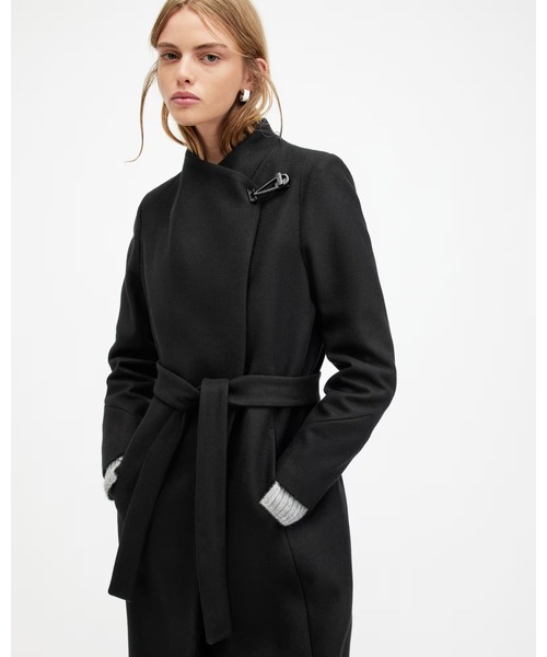 ALLSAINTS（オールセインツ）の「RILEY WRAP AROUND BELTED LONG LINE COAT | RILEY WRAP アラウンド ベルト付き ロング ライン コート（チェスターコート・レディース・ブラック・4/8/10/6）」の16枚目の写真