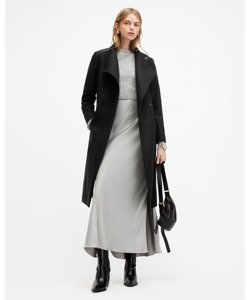 ALLSAINTS（オールセインツ）の「RILEY WRAP AROUND BELTED LONG LINE COAT | RILEY WRAP アラウンド ベルト付き ロング ライン コート（チェスターコート・レディース・ブラック・4/8/10/6）」の14枚目の写真