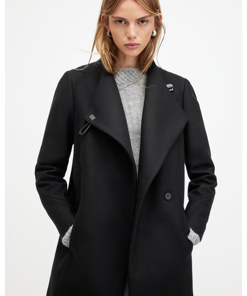 ALLSAINTS（オールセインツ）の「RILEY WRAP AROUND BELTED LONG LINE COAT | RILEY WRAP アラウンド ベルト付き ロング ライン コート（チェスターコート・レディース・ブラック・4/8/10/6）」の13枚目の写真