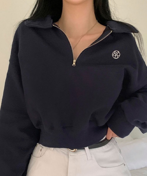 BEIDELLI（ベイデリー）の「[BELLIDE MADE] ワンポイント刺繍ハーフジップアップセミクロップドスウェット（スウェット・レディース・ネイビー/オートミール/ワインレッド/グレー・FREE）」の13枚目の写真