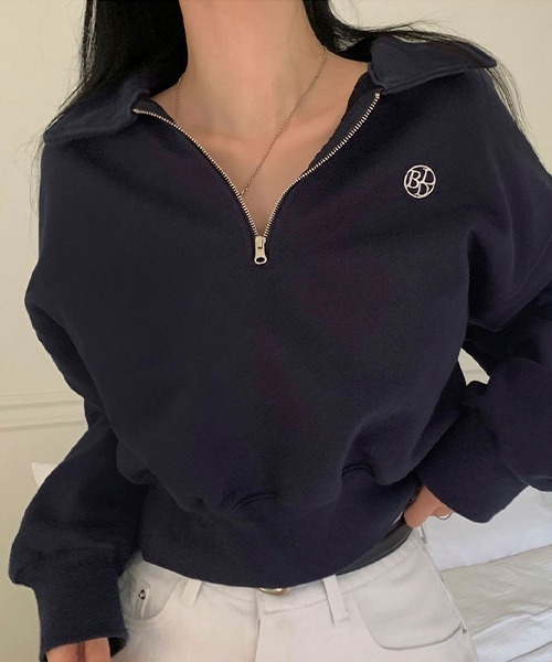 BEIDELLI（ベイデリー）の「[BELLIDE MADE] ワンポイント刺繍ハーフジップアップセミクロップドスウェット（スウェット・レディース・ネイビー/オートミール/ワインレッド/グレー・FREE）」の12枚目の写真