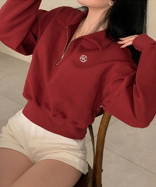 BEIDELLI（ベイデリー）の「[BELLIDE MADE] ワンポイント刺繍ハーフジップアップセミクロップドスウェット（スウェット・レディース・ネイビー/オートミール/ワインレッド/グレー・FREE）」の18枚目の写真