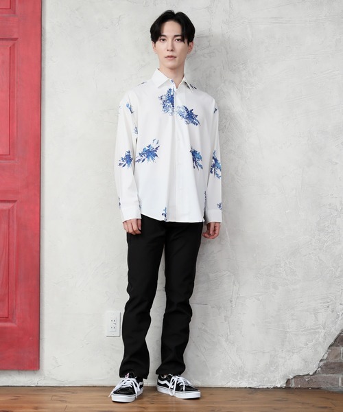 TopIsm（トップイズム）の「総柄プリント 長袖シャツ（シャツ/ブラウス・メンズ・グレー/ブラック×グレー/ホワイト×ブルー/ベージュ/ホワイト×グレー/パープル/ブラック×ブルー・L/M）」の8枚目の写真