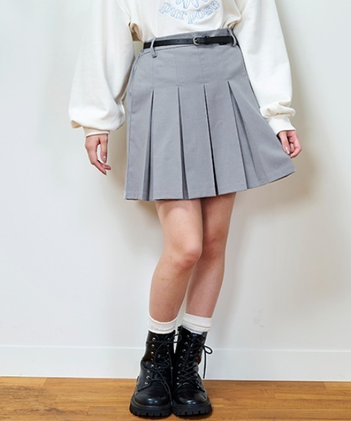 セール】ベルト付無地ボックスプリーツスカパン（スカート