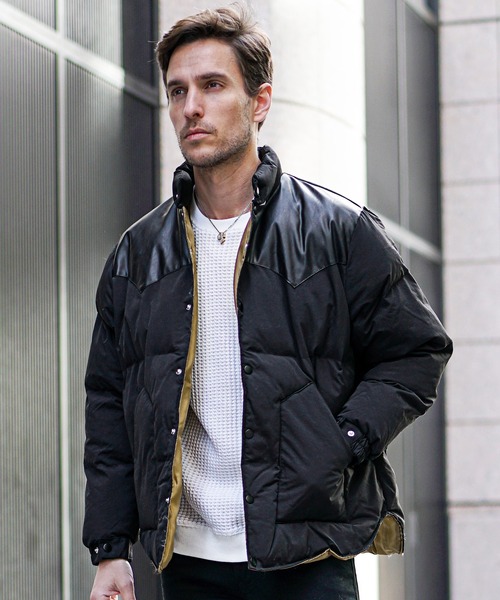 セール】PUヨーク切り替え中綿ブルゾン メンズ フェイクレザー