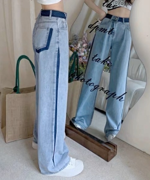 NANEA(ナネア)の「リメイク風色落ちデザインデニムストレートパンツ(デニムパンツ・レディース・ブルー・SMALL/MEDIUM/LARGE/X-LARGE)」の3枚目の写真