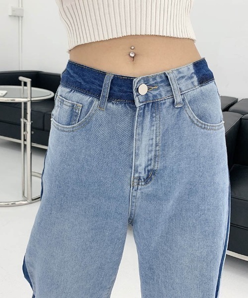 NANEA(ナネア)の「リメイク風色落ちデザインデニムストレートパンツ(デニムパンツ・レディース・ブルー・SMALL/MEDIUM/LARGE/X-LARGE)」の6枚目の写真