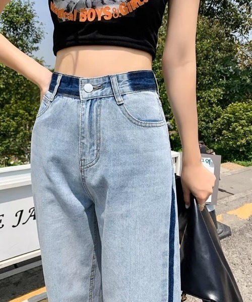 NANEA(ナネア)の「リメイク風色落ちデザインデニムストレートパンツ(デニムパンツ・レディース・ブルー・SMALL/MEDIUM/LARGE/X-LARGE)」の9枚目の写真