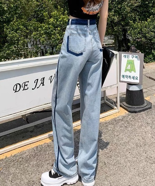 NANEA(ナネア)の「リメイク風色落ちデザインデニムストレートパンツ(デニムパンツ・レディース・ブルー・SMALL/MEDIUM/LARGE/X-LARGE)」の11枚目の写真