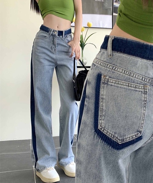 NANEA(ナネア)の「リメイク風色落ちデザインデニムストレートパンツ(デニムパンツ・レディース・ブルー・SMALL/MEDIUM/LARGE/X-LARGE)」の14枚目の写真