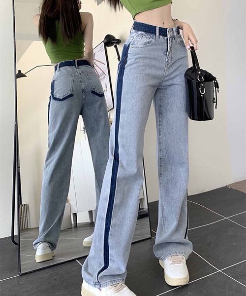 NANEA(ナネア)の「リメイク風色落ちデザインデニムストレートパンツ(デニムパンツ・レディース・ブルー・SMALL/MEDIUM/LARGE/X-LARGE)」の15枚目の写真