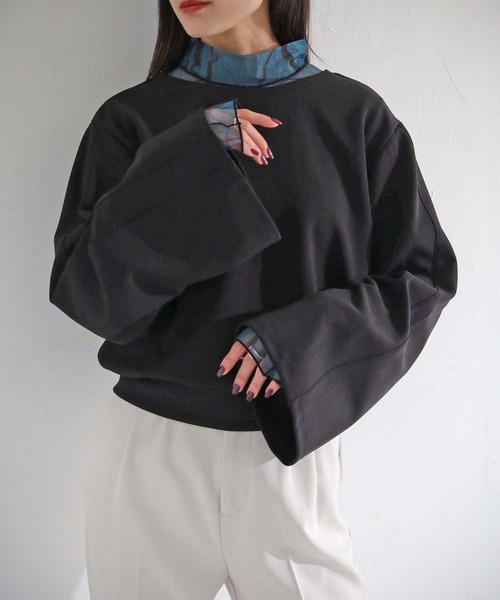 cheriella(シェリエラ)の「【cheriella】WEB限定カットジョーゼットバックデザインプルオーバー(Tシャツ/カットソー・レディース・ブラック/オフホワイト/ブルー・M)」の22枚目の写真