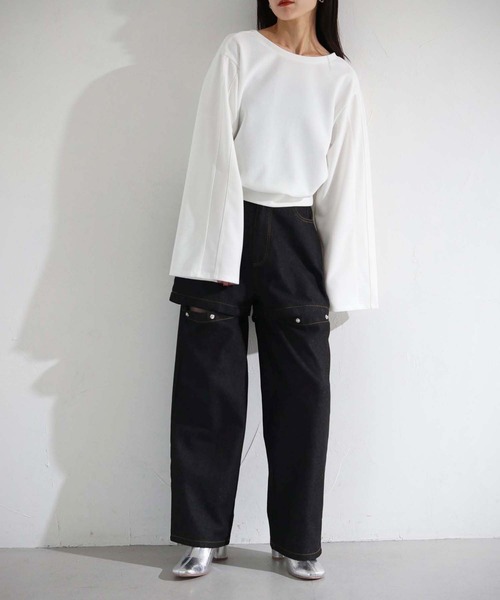 cheriella(シェリエラ)の「【cheriella】WEB限定カットジョーゼットバックデザインプルオーバー(Tシャツ/カットソー・レディース・ブラック/オフホワイト/ブルー・M)」の8枚目の写真