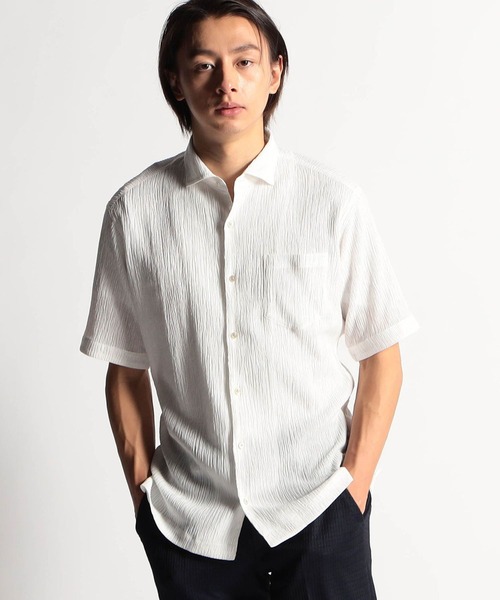 【セール】テンセル楊柳ストレッチ半袖シャツ（シャツ/ブラウス）｜HIDEAWAYS NICOLE（ハイダウェイニコル）