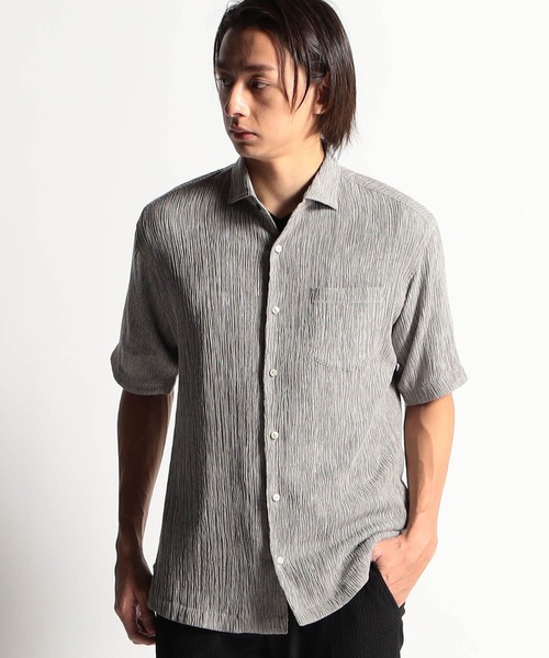 HIDEAWAYS NICOLE（ハイダウェイニコル）の「テンセル楊柳ストレッチ半袖シャツ（シャツ/ブラウス・メンズ・ライトグレー/オフホワイト/オレンジ/ホワイト×ブラック・MEDIUM/LARGE/X-LARGE）」の6枚目の写真