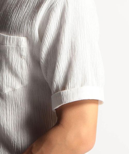 HIDEAWAYS NICOLE（ハイダウェイニコル）の「テンセル楊柳ストレッチ半袖シャツ（シャツ/ブラウス・メンズ・ライトグレー/オフホワイト/オレンジ/ホワイト×ブラック・MEDIUM/LARGE/X-LARGE）」の12枚目の写真