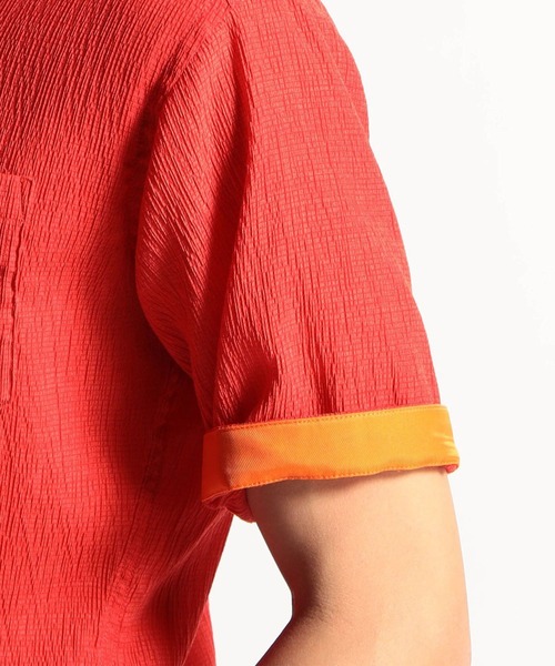 HIDEAWAYS NICOLE（ハイダウェイニコル）の「テンセル楊柳ストレッチ半袖シャツ（シャツ/ブラウス・メンズ・ライトグレー/オフホワイト/オレンジ/ホワイト×ブラック・MEDIUM/LARGE/X-LARGE）」の13枚目の写真