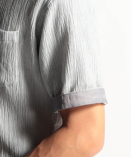 HIDEAWAYS NICOLE（ハイダウェイニコル）の「テンセル楊柳ストレッチ半袖シャツ（シャツ/ブラウス・メンズ・ライトグレー/オフホワイト/オレンジ/ホワイト×ブラック・MEDIUM/LARGE/X-LARGE）」の14枚目の写真