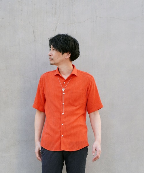 HIDEAWAYS NICOLE（ハイダウェイニコル）の「テンセル楊柳ストレッチ半袖シャツ（シャツ/ブラウス・メンズ・ライトグレー/オフホワイト/オレンジ/ホワイト×ブラック・MEDIUM/LARGE/X-LARGE）」の21枚目の写真