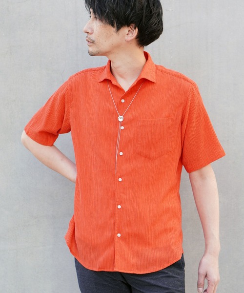 HIDEAWAYS NICOLE（ハイダウェイニコル）の「テンセル楊柳ストレッチ半袖シャツ（シャツ/ブラウス・メンズ・ライトグレー/オフホワイト/オレンジ/ホワイト×ブラック・MEDIUM/LARGE/X-LARGE）」の22枚目の写真