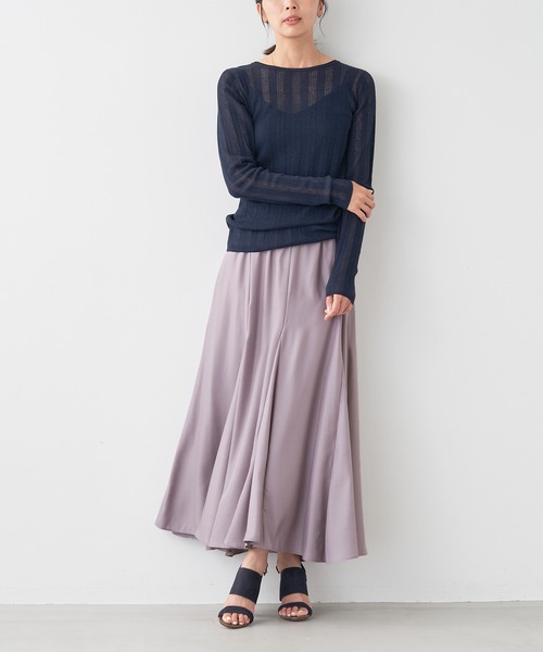 美品 【フリー】MICA&DEAL フレア ロングスカート 紫　日本製 美品 【フリー】MICA&DEAL フレア ロングスカート 紫 日本製