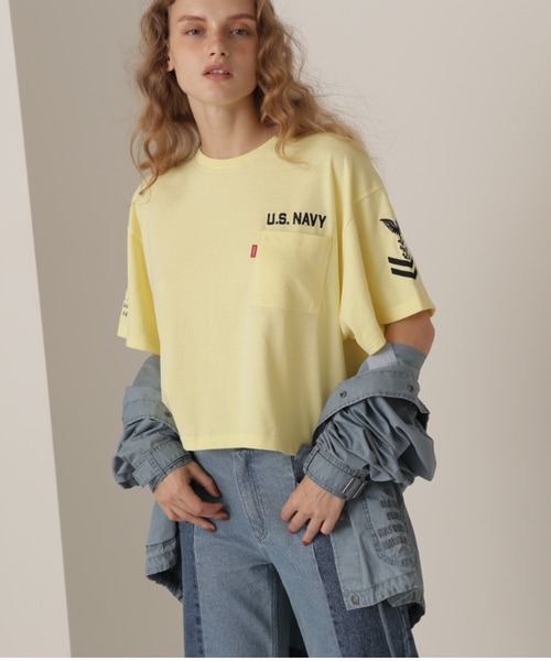 AVIREX（アヴィレックス）の「NAVAL POCKET SHORT T-SHIRT/ネイバルポケット ショートティーシャツ（Tシャツ/カットソー・レディース・ネイビー/オフホワイト/ネイビー系/レモンイエロー・FREE）」の17枚目の写真