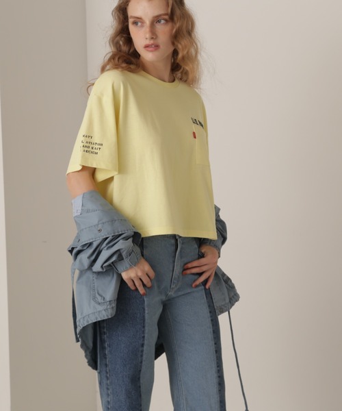 AVIREX（アヴィレックス）の「NAVAL POCKET SHORT T-SHIRT/ネイバルポケット ショートティーシャツ（Tシャツ/カットソー・レディース・ネイビー/オフホワイト/ネイビー系/レモンイエロー・FREE）」の18枚目の写真