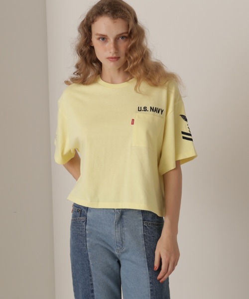 AVIREX（アヴィレックス）の「NAVAL POCKET SHORT T-SHIRT/ネイバルポケット ショートティーシャツ（Tシャツ/カットソー・レディース・ネイビー/オフホワイト/ネイビー系/レモンイエロー・FREE）」の19枚目の写真