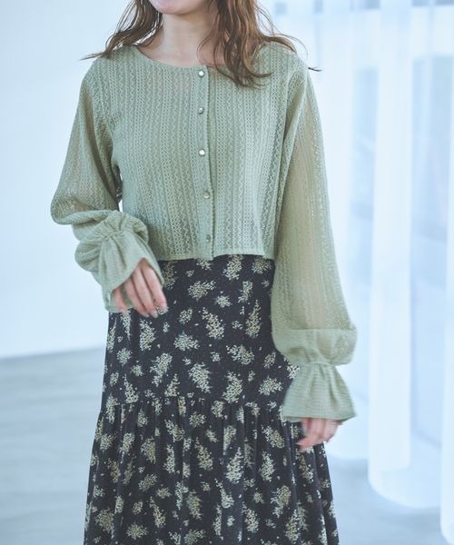 mysty woman（ミスティウーマン）の「ラッセルレースアンサンブルロングスリーブ　104217（Tシャツ/カットソー・レディース・カーキ/アイボリー/ベージュ・FREE）」の3枚目の写真