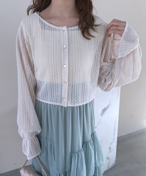 mysty woman（ミスティウーマン）の「ラッセルレースアンサンブルロングスリーブ　104217（Tシャツ/カットソー・レディース・カーキ/アイボリー/ベージュ・FREE）」の9枚目の写真