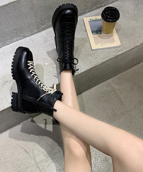 Miniministore(ミニミニストア)の「厚底 ショートブーツ レディース 裏起毛(ブーツ・レディース・ブラック系1/ブラック系2・24.5cm/23.0cm/22.5cm/23.5cm/24.0cm)」の17枚目の写真