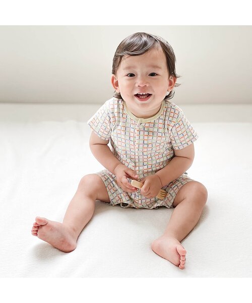 BREEZE（ブリーズ）の「総柄ロンパス　マイファーストブリーズ（ロンパース・キッズ・ブラウン/ピンク/チャコール/チェック/ミント/オレンジ/イエロー/ブルー/グレー/オフホワイト/アイボリー・60/70/80）」の12枚目の写真