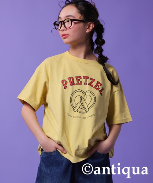 antiqua（アンティカ）の「フードロゴTシャツ（Tシャツ/カットソー・キッズ・ネイビー/イエロー/オフホワイト/ピンク/ブラック/杢グレー・150/140/160）」の5枚目の写真