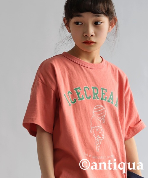 antiqua（アンティカ）の「フードロゴTシャツ（Tシャツ/カットソー・キッズ・ネイビー/イエロー/オフホワイト/ピンク/ブラック/杢グレー・150/140/160）」の22枚目の写真