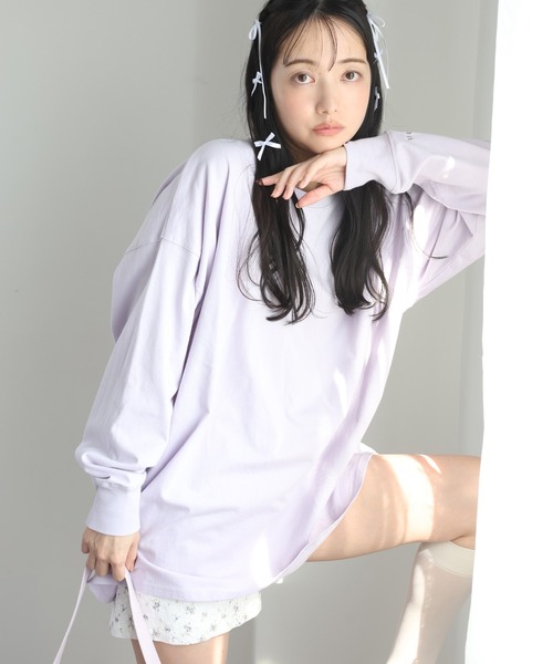 one after another NICE CLAUP(ワンアフターアナザーナイスクラップ)の「オーバーサイズアソートロンT(Tシャツ/カットソー・レディース・ホワイト×ブラック/杢グレー/ラベンダー/イエロー/ホワイト/ホワイト系その他/ブラック×ホワイト・FREE)」の6枚目の写真