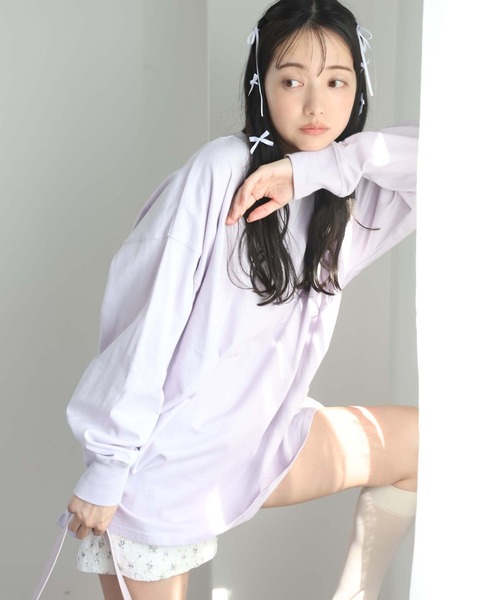 one after another NICE CLAUP(ワンアフターアナザーナイスクラップ)の「オーバーサイズアソートロンT(Tシャツ/カットソー・レディース・ホワイト×ブラック/杢グレー/ラベンダー/イエロー/ホワイト/ホワイト系その他/ブラック×ホワイト・FREE)」の10枚目の写真