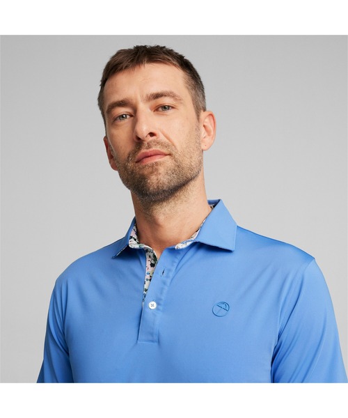 PUMA-プーマ　吸水速乾　半袖ポロシャツ　ブルー総柄/前面ボタン開き　Ｍ PUMA（プーマ）の「PUMA プーマ メンズ CLASSICS 半袖 シャツ（その他