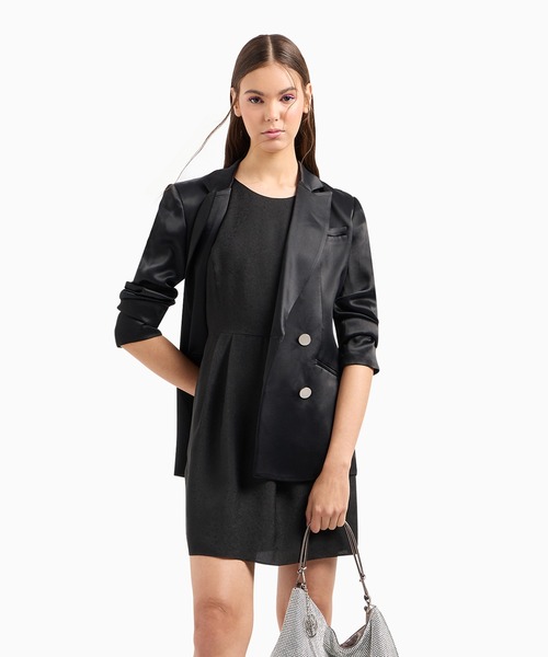ARMANI EXCHANGE（アルマーニエクスチェンジ）の「【A|X アルマーニ エクスチェンジ】ビスコースサテン ノースリーブワンピース（ワンピース・レディース・ブラック/ホワイト系その他・6/4/0/2）」の2枚目の写真