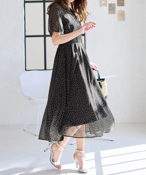 LoveMAGlCプリーツコンビワンピース　濃紺カシュクールワンピース FRAY I.D（フレイアイディー）の「カシュクールニットコンビ