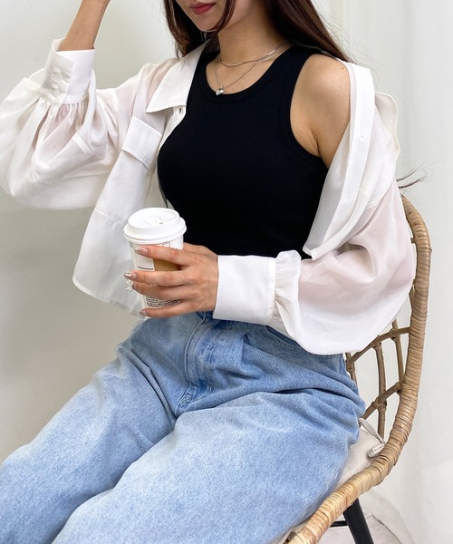 INGNI（イング）の「リブタンク（タンクトップ・レディース・オフホワイト/ブラック・M）」の13枚目の写真