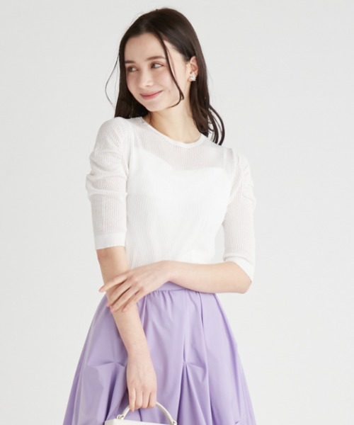 美品♡セルフォード 透かしレースピンクカーディガン S パステル ルネフォクシー CELFORD(セルフォード)の「透かし編みニットプル(ニット