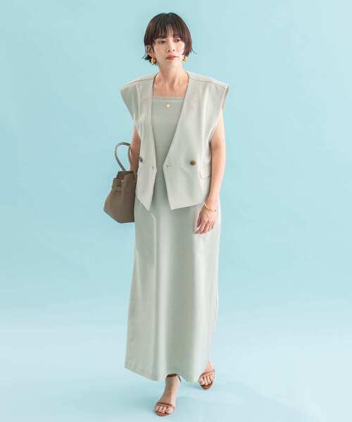 F by ROSSO（エフバイロッソ）の「『UR TECH DRYLUXE』F by ROSSO　ショートジレ+ワンピース（ワンピース・レディース・ライトグレー/ベージュ/ネイビー・36/38）」の2枚目の写真